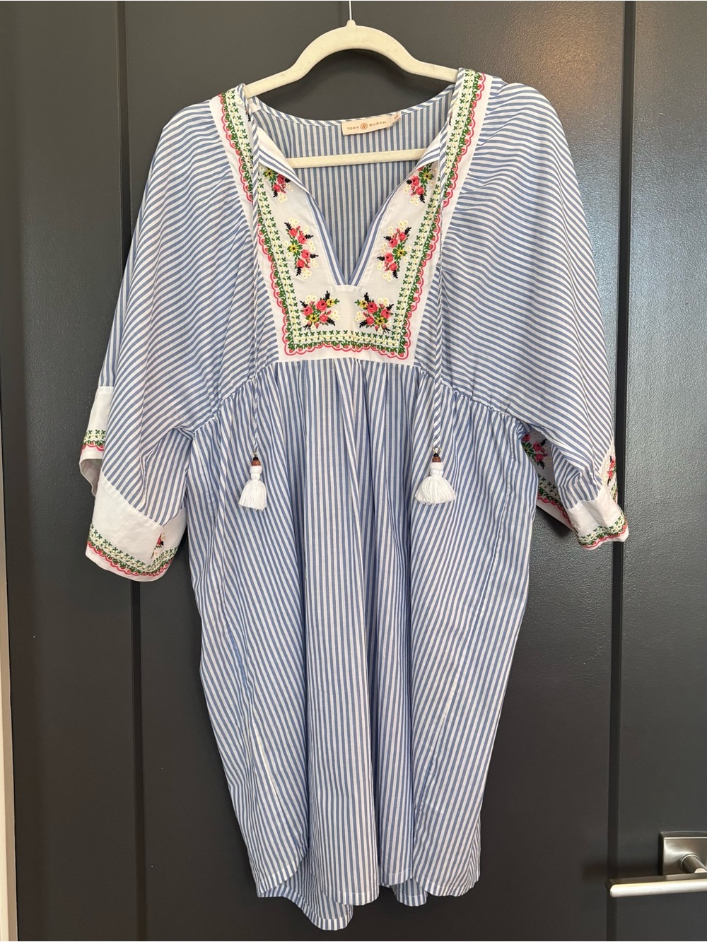Tory Burch Embroidered Striped Cover Up Dress M
